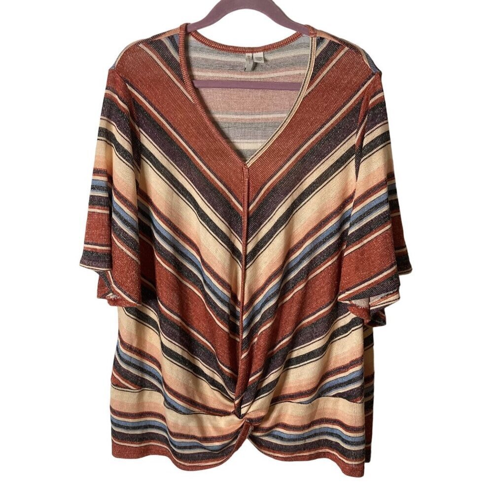 Est 1946 Lightweight Summer Sweater Sz‎ 22 / 24 Striped Southwest Aztec V Neck